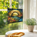 Rainbow Bridge Over Meadow Stream Rectangular Stained Glass Suncatcher – Hanging Window Panel with Animal & Nature Scene – Vibrant Glass Art Gift for Wildlife, Fantasy, Nature Lovers YSUv9u - Image 2