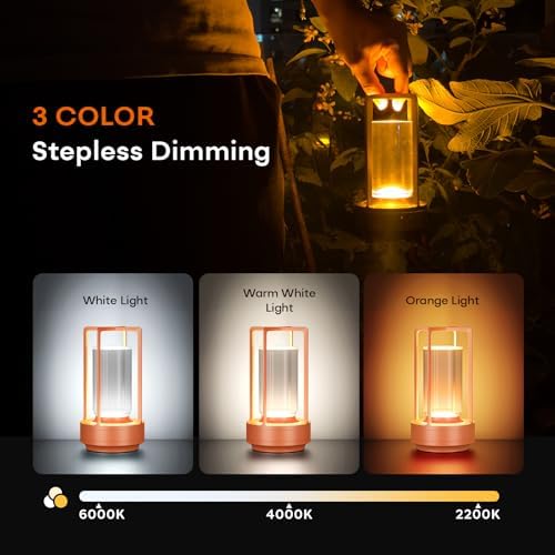 Rechargeable Cordless Small Metal Table Lamp, Stepless Dimming, 3-Color - Image 4