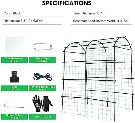 VIVOSUN 7Ft. Arch Trellis for Climbing Plants, 7 x 6 x 7ft Tall Metal Tunnel Trellis, Lightweight Metal Plant Support Archway with Nylon Netting for Climbing Vine, Vegetables, Fruits, Flowers, Black - Image 6