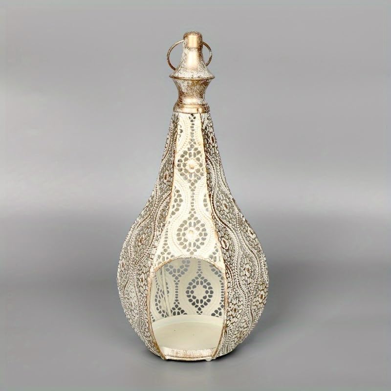 11.6inch Moroccan Lantern Lamp Decorative Candle Holders for Ramadan Decorations, Hanging, Outdoor Patio or Porch, Indoor Home Decor（White） - Image 6