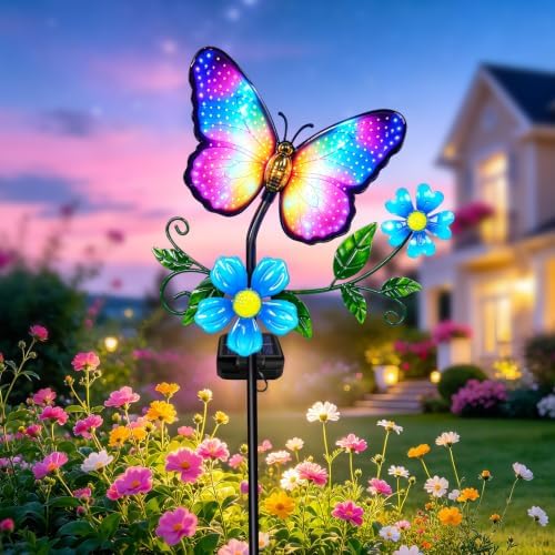 EDOF Solar Garden Lights Solar Butterfly with Sparkling Light-Up Wings Multi-Color Changing,Waterproof Colorful Butterfly Decor,Birthday Gifts Women Mom,Decorative Figurine for Yard Porch Patio Lawn by EDOF
