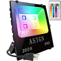 ASIGN 200W RGB LED Flood Lights, Indoor Outdoor Decoration Light Waterproof Color Changing LED Security Light with Remote Control, Dimmable Wall Washer Lights with US 3-Plug by ASIGN