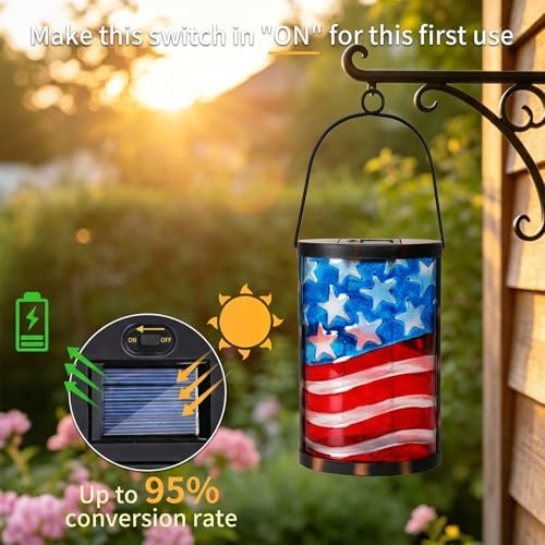 MUMTOP Flag Solar Lantern, Hanging Glass Outdoor Garden Light - Image 6