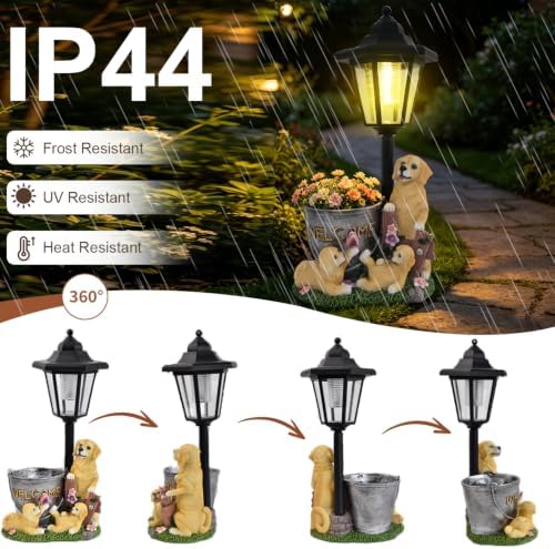 Golden Retriever Statue Outdoor Solar Sculptures with Solar Lantern and Flowerpot Funny Garden Decor Dog Figurines Resin Outdoor Statues for Patio Yard Lawn Balcony Grandma Mom Gifts - Image 3