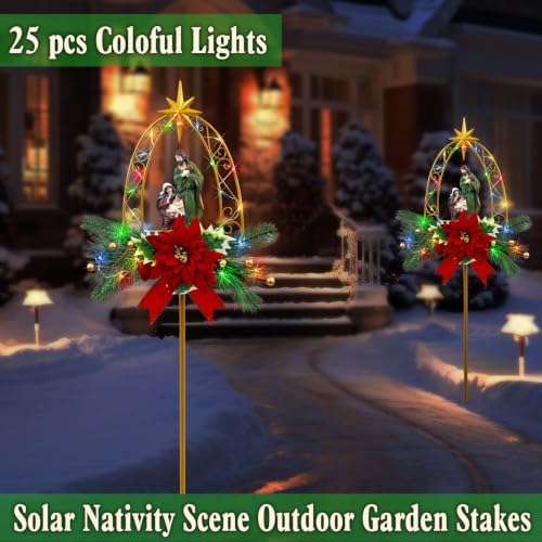 Solar Nativity Scene Outdoor,Resin Nativity Set Christmas Garden Stakes - Image 3