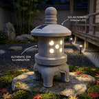 Japanese Garden Decor Solar Pagoda Light, Outdoor Stone Finish Pagoda Garden Statue with Auto On/Off for Patio Yard, Japanese Decor - Image 3