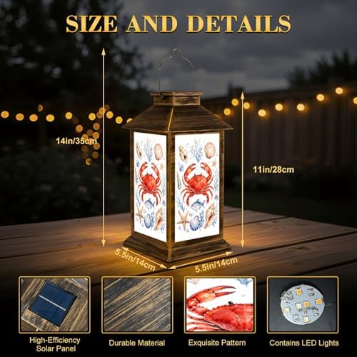 Solar Lantern Outdoor Waterproof Watercolor illustrations marine animals octopus seahorse crab starfish Garden Decor LED Hanging Solar Lights Tabletop Lamp Gifts for Women Mom Outside Yard Patio Porch - Image 2