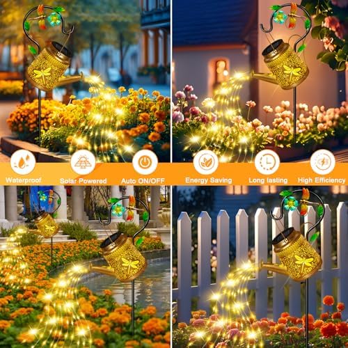 Solar Lights Outdoor, Dragonfly Watering Can Lantern, Garden Decor for Yard - Image 5