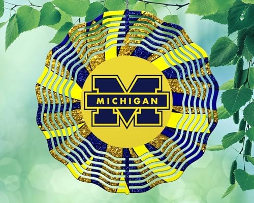 10 Inch Michigan Football Basketball Sports Wind Spinner Yard Decor Aluminum Sublimated Garden Art Indoor Outdoor 3D Kinetic by Unknown