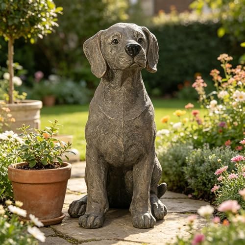BeePeep Outdoor Labradorg Garden Statue, 17inch Dog Garden Statue Decor, Adorable Cast Stone Sculpture for Outdoor Patio Lawn Porch, Handcrafted Dog Figurine for Birthday Housewarming Gift - Brown by BeePeepHomeDecor