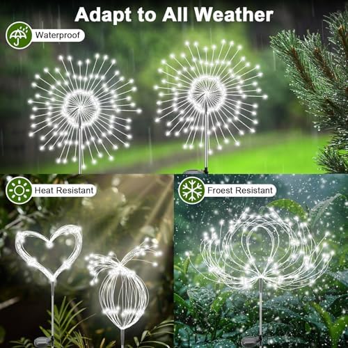 Solar Garden Lights Outdoor, 6 Pack 120 LED Twinkling Firework Lights Decorative with 2 Modes, Outdoor Waterproof Solar Starburst Light for Outside Yard Pathway Garden Decor, White - Image 3