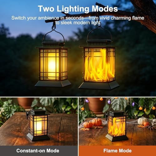 Brightever 6-Pack Solar Lanterns Outdoor Lights, Upgraded Flickering Flame Solar Lanterns Outdoor Waterproof, Hanging Solar Lights for Outside with Clip, Solar Lantern Lamps for Backyard Garden Decor - Image 4