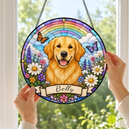 Personalized Stained Glass Dog Portrait Suncatcher 11.81", Custom Dog Photo Memorial Window Hanging with Name, Personalized Pet Portrait Keepsake, Sympathy Gift for Pet Lovers Dogs Loss Memorial - Image 2