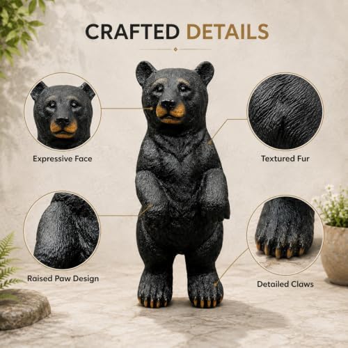 19.69-Inch Tall Standing Black Bear Statue for Garden, Cabin Decor & Porch - Image 3