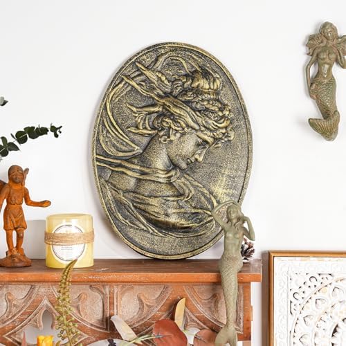 Sungmor Gold Cast Iron Wall Decor,Oval-shaped Classical Lady Relief Plaque - Image 6