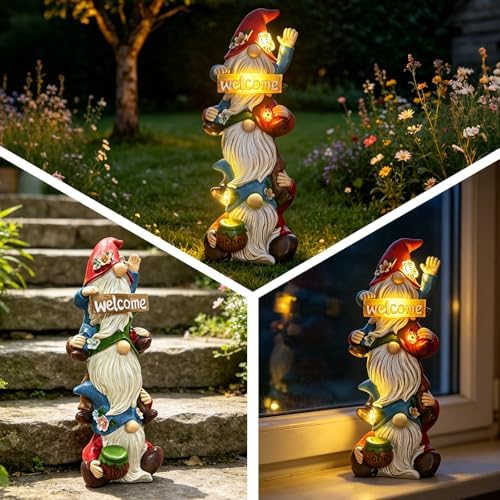 Garden Gnome Statue Solar Lights, Funny Faceless Triple Gnomes Sculptures Spring Decorations Outdoor Porch Patio Lawn Yard Art Balcony Home Decor Figurine, Birthday Gifts for Woman Mom Grandma - Image 6