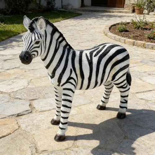 18.49" Faux Zebra Garden Statue, Resin Indoor Outdoor Ornament, Black White by Unknown