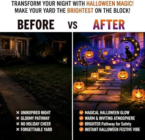 Halloween Solar LED Garden Stake Light Black Cat Jack-O-Lantern - Image 2