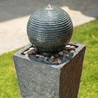 Glitzhome Outdoor Water Fountain, Outdoor Fountain with Pebbles, Pump and LED Light, 31.75" H Modern Geometric Pedestal and Sphere Polyresin Waterfall Fountain for Patio, Backyard, Garden, Deck Decor - Image 7