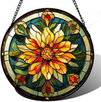 Stained Glass Window Hanging - Retro Yellow Flower Suncatcher for Door Garden Home Decor Dahlia Sun Catcher Christmas Birthday for Lovers Friend Women Mom Nana 11.8 in by JOSUMALY
