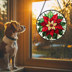 Red Poinsettia Stained Glass Window Hanging Suncatcher Gifts for Women 9.8" - Image 2
