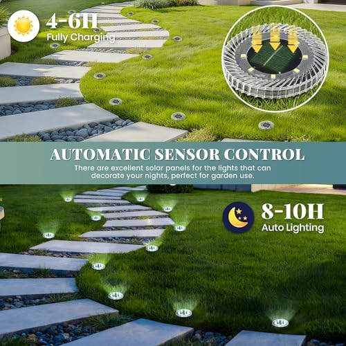 PATIOWIN 16 Pack Small Solar Ground Lights, Garden Lights Cool White - Image 4