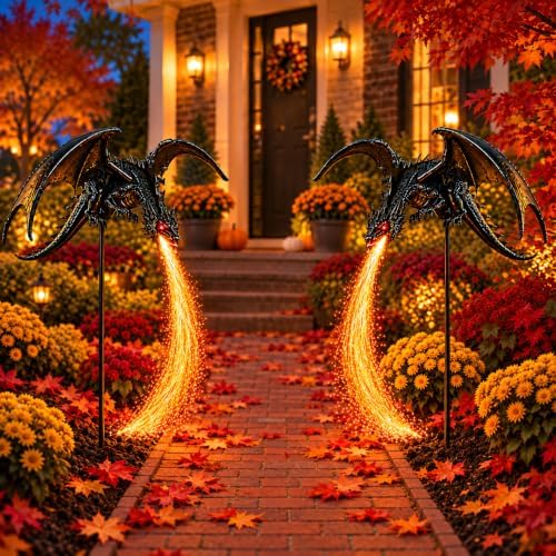 2027 Upgraded Solar Dragon Fire Garden Light, Dragon Flame Solar Light, Dragon Garden Stake Outdoor Decor，2PCS by Unknown