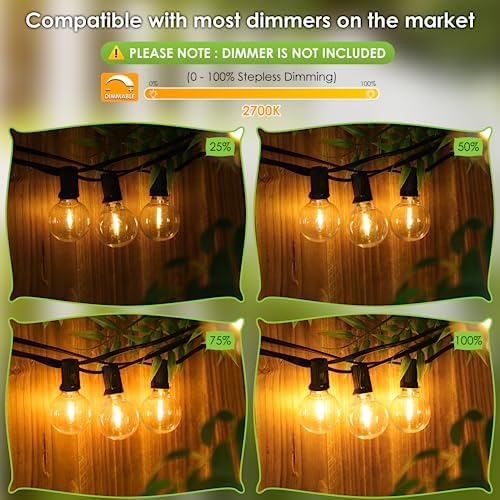Mlambert 300Ft(3x100Ft) LED Outdoor String Lights Dimmable Waterproof G40 Globe Patio Lights with 150+7 Warm White Bulbs for Backyard Cafe-Black Cord - Image 3