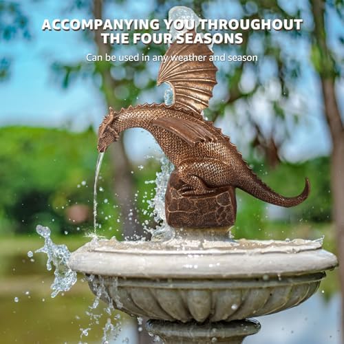 Dragon Water Fountain Décor, Resin Garden Dragon Statue Fountain, Vintage Dragon Waterfall Fountain Sculpture, Vivid Dragon Fountain Ornament for Outdoor Yard Garden - Image 5