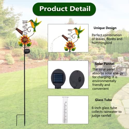 Solar Hummingbird Rain Gauge Outdoor with 6 Inch Glass Tube - Image 3