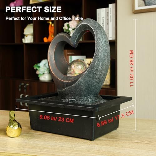 Indoor Tabletop Water Fountain, Zen Meditation Waterfall Fountain with ON/Off Switch, Heart Shape Decoration with LED Light for Home Office Relaxation Decor - Image 2