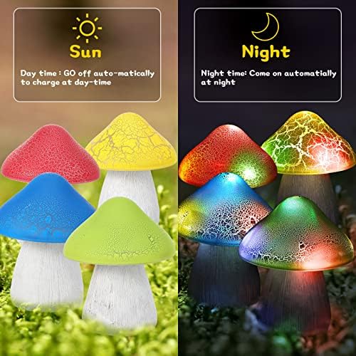 Macarrie 4 Pcs Solar Mushroom Light Outdoor Crack Solar Garden Decor Light - Image 3