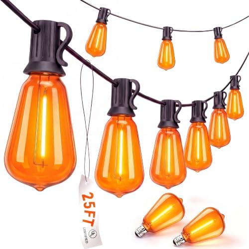 25FT Halloween Orange ST38 LED Outdoor String Lights with 25 Orange Edison Bulbs, Connectable Waterproof Hanging Patio Lights for Halloween, Thanksgiving, Backyard, Porch, Party Decor by Doratale