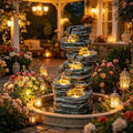 Freestanding Outdoor Fountain with Six-Tier Rock Design and LED Lighting by Noeko
