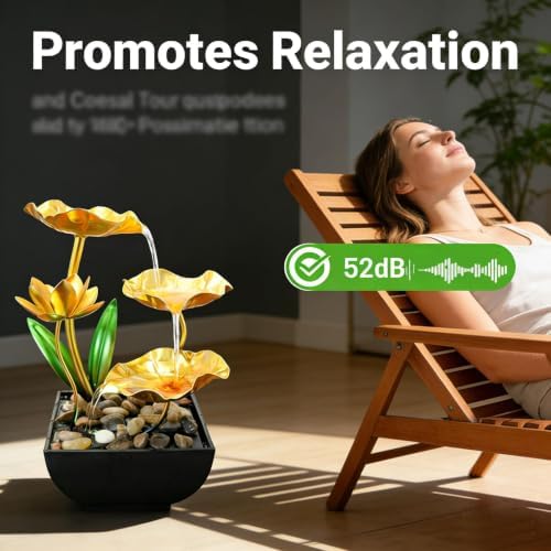 11'' H Gold Tabletop Water Fountain, Zen Desktop Waterfall, with LED Light,Indoor Lotus Desktop Decorative Fountain, Home Bathroom Bedroom Decor. - Image 4