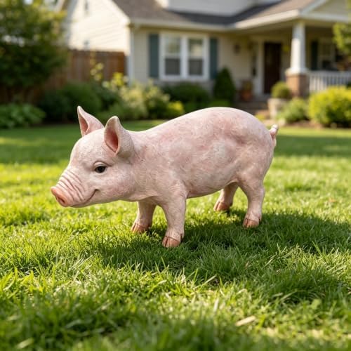 Cute Pink Pig Garden Statue, 26-Inch Resin Farm Pig Figurine, Weatherproof Lawn Ornament, Outdoor Pig Sculpture for Front Yard, Backyard, Patio - Image 4