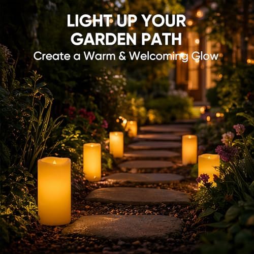 Homemory Outdoor Waterproof Flameless Candles with Auto Light Sensor, Flickering LED Pillar Candles, Dusk to Dawn Battery Operated Fake Candles Lanterns, Porch, Patio, Garden Decor, Set of 6 - Image 4