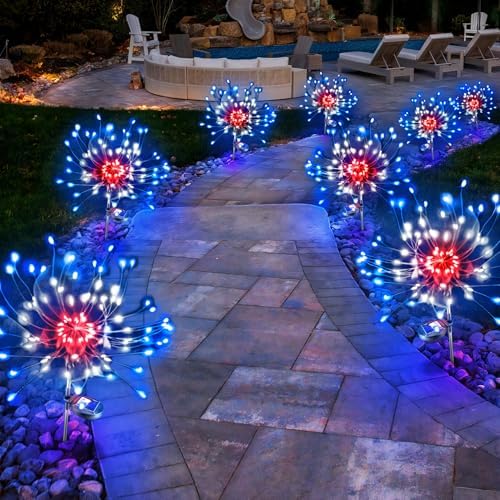 Anordsem Solar Lights Outdoor Waterproof: Garden Light Solar Powered for Yard Outside - LED Sparkler Fireworks Colorful Lighting Patio Decor 8 Pack - Gardening Gifts for Women Men Gardener by Anordsem