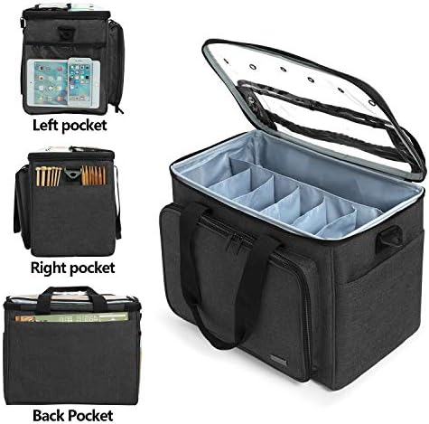 Teamoy Knitting Bag, Yarn Storage Organizer Crochet Bag Tote, Black - Image 5