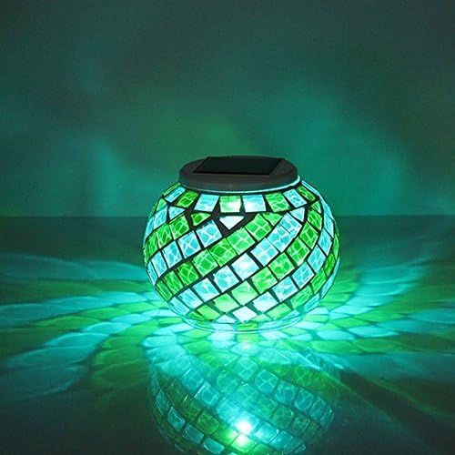 Mosaic Solar Light,MUEQU Outdoor Table Lamps Waterproof Solar Glass Ball LED Garden Lights Color Changing Solar Table Lantern for Patio,Party,Yard,Outdoor/Indoor Decorations Presents (Yellow&Blue) - Image 4