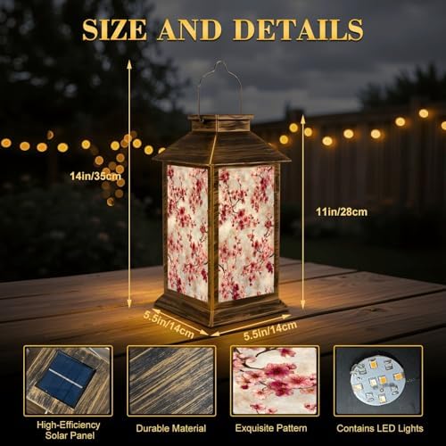Solar Lantern Outdoor Waterproof Oriental Cherry Tree Blossom Rice Paper Garden Decor LED Hanging Solar Lights Tabletop Lamp Gifts for Women Mom Outside Yard Patio Porch - Image 2