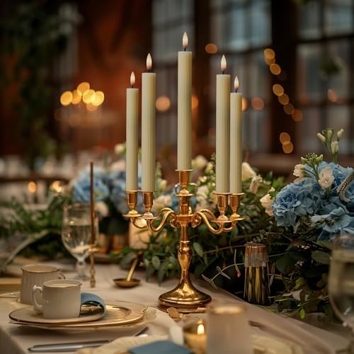 12 Pack, 10" LED Flameless Ivory Fluted Ribbed Grooved Taper Candles with 2 Remotes & 24h Timer Memory, On/Off Button, Dimmable, Flicker Mode, Battery Operated, Christmas Menorah Wedding - Image 5