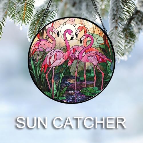 CHATYOUNG Stained Glass Window Hanging Pink Flamingo Large 11.8" - Birds Suncatcher Door Garden Home Decor and Christmas Mother's Day Birthday Gift for Grandma Mom Nana and Women Wife Bird Lover - Image 3