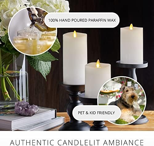Luminara Realistic Flameless LED Candle White Set of 3, Battery Operated with Remote Control, Moving Flame Pillar Timer Funtion Melted Top Safe - Image 3