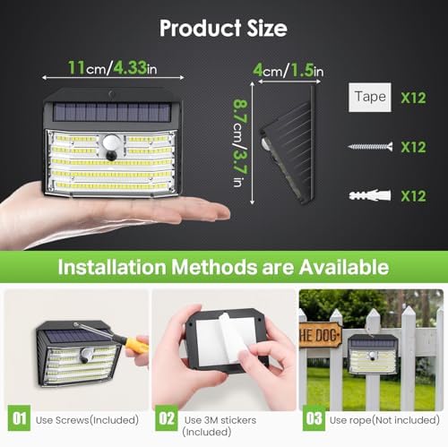 [12 Packs] Solar Motion Lights Outdoor, Ultra Bright Solar Fence Lights with Motion Sensor, IP65 Waterproof Security Light 3 Modes, 270° Lighting Angle, Wall Lights for Deck Patio Fence Garage Door - Image 4