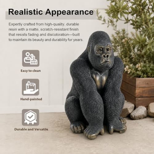 Garden Statues Outdoor Resin Gorilla Statue 26.38" Lawn Ornaments Art Deco - Image 4