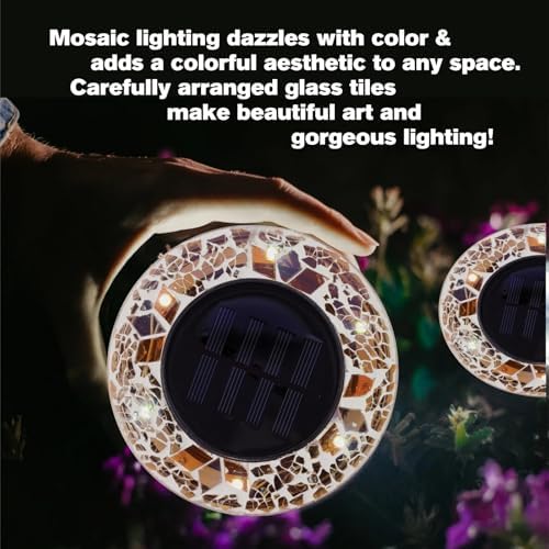 Mosaic Solar Disk Light, Waterproof Outdoor Glass LED Garden Stake Lighting, Colorful Landscape Yard Decor for Walkway, Patio & Lawn, Auto On/Off Decorative Driveway Lamps (Purple-4pcs) - Image 6