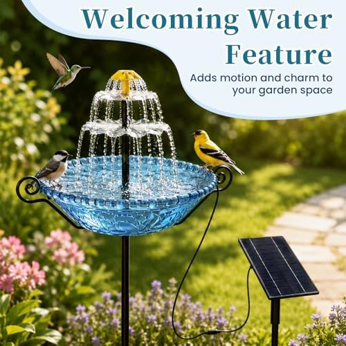 Solar Fountain for Bird Bath Outside, Power Panel and Pump with Metal Stakes for Garden Yard Decor (Blue-Small) - Image 5