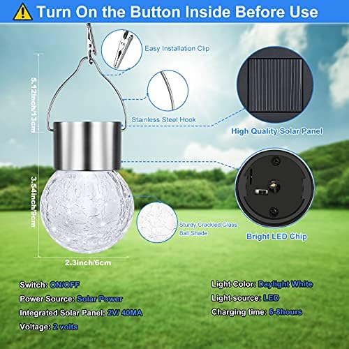 12Pack Outdoor Hanging Solar Lights, Cracked Glass Ball Lights Waterproof - Image 6