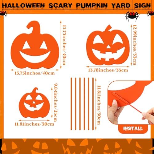 3 Pack Halloween Pumpkins Yard Stake, Metal Halloween Outdoor Decor - Image 3